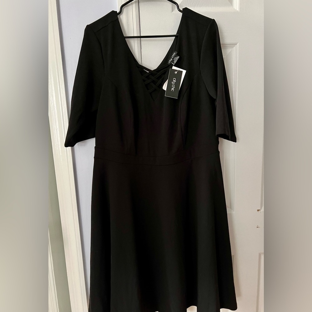 NEW With Tags City Chic X Front Skater Dress- Black 16W